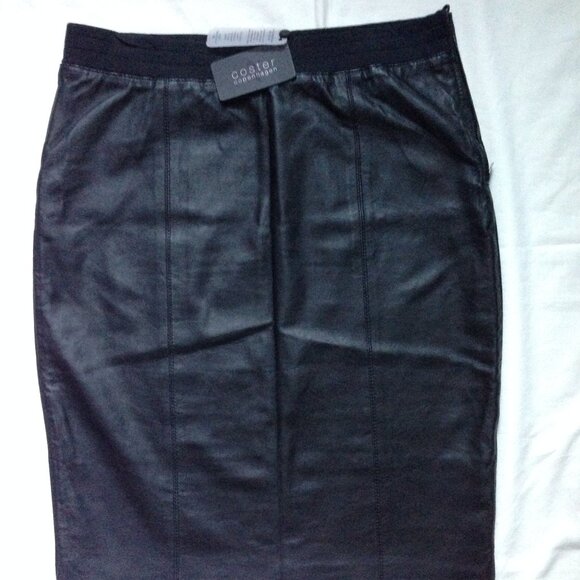 NWT  PENCIL SKIRT BLACK LEATHER W/ JERSEY BACK - BRAND COSTER COPENHAGN - Picture 1 of 6